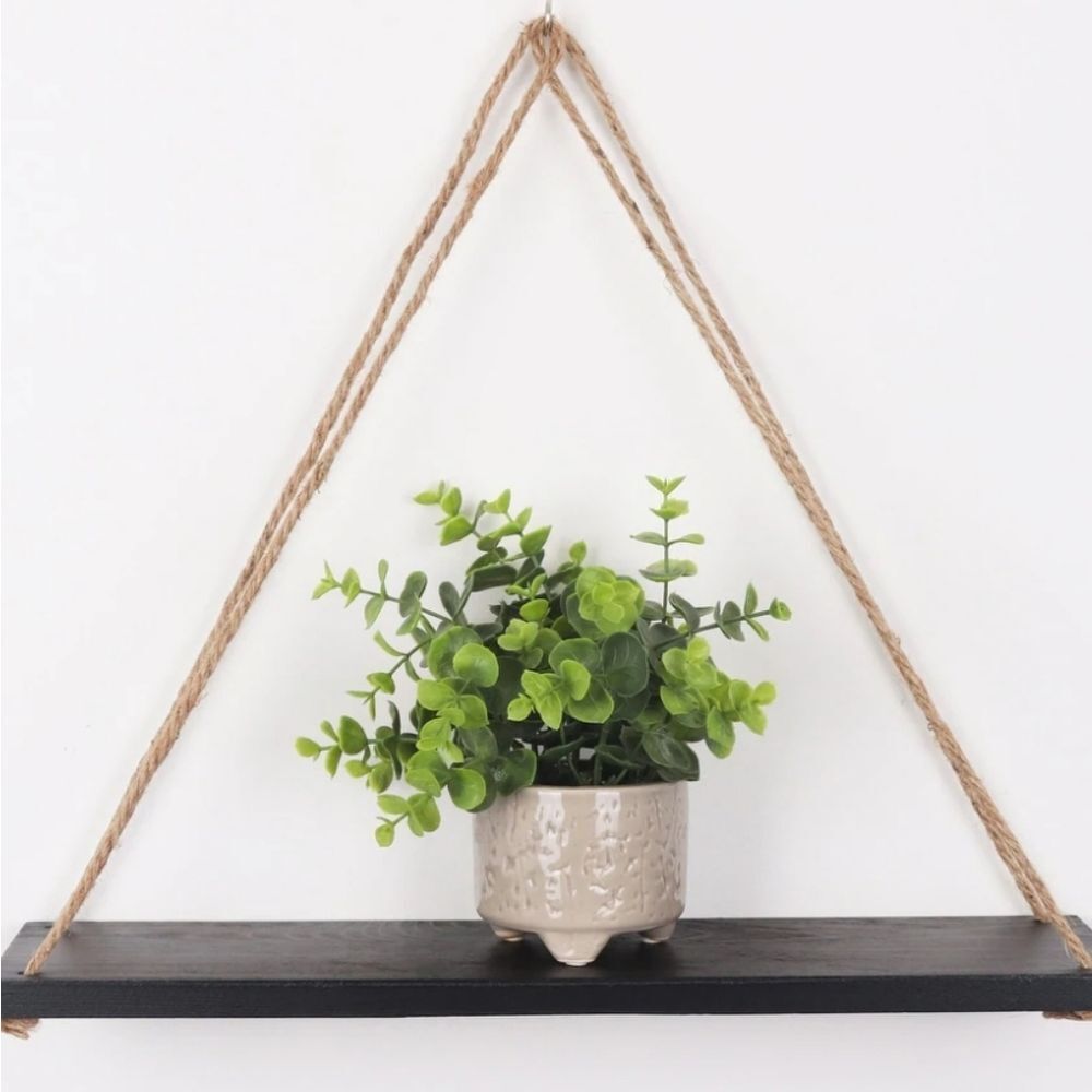 At Home Floating Hanging Wood Shelf- Black